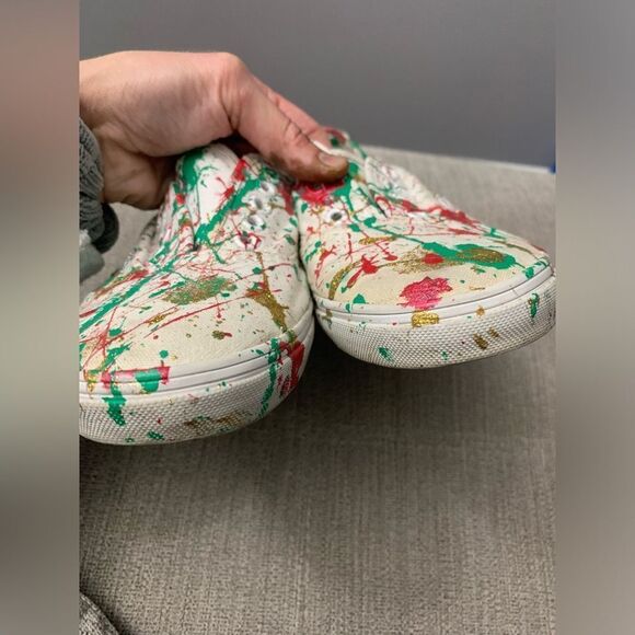 Christmas Vans Classics Sneakers Paint Splatter Christmas DIY Red Green Size 8 - Picture 4 of 13
